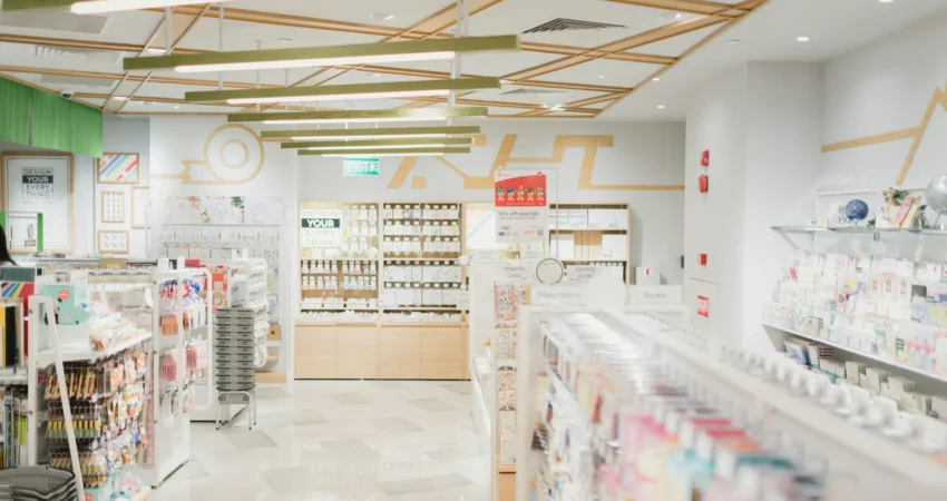 Cajón automático de gestión de efectivo funcionando en mostrador de farmacia