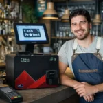 Empresario PYME preocupado por la cuesta de enero y la liquidez, usando sistema CashProtect de gestión de efectivo sin descuadres.